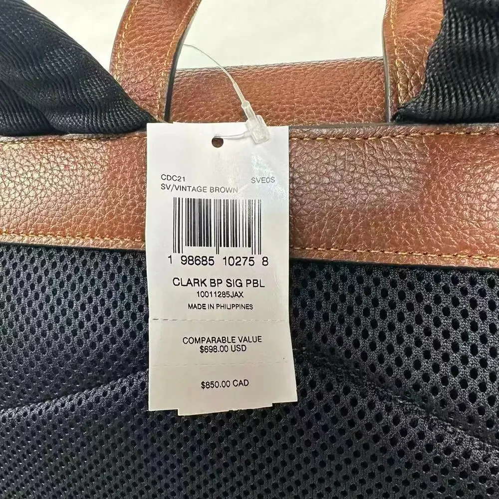 COACH MEN'S Clark Backpack In Refined pebble leather CDC21 Vintage Brown NWT